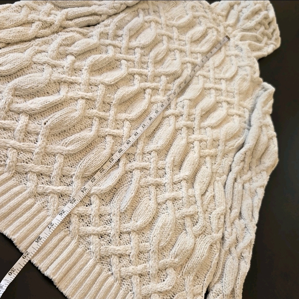 Open Cardigan Sweater S Cream Chunky Knit Thick Waffle Fisherman Derek Heart - Picture 3 of 13